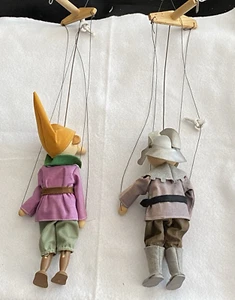 Czech Masek Marionettes 2 Puppets 8 Inch Soldier & Clown XLNT Condition - Picture 1 of 5