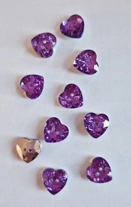 10 X Purple Heart shaped Crystal Diamante faceted Buttons 12 mm - Picture 1 of 1
