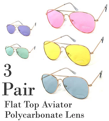 3 pares de gafas de sol piloto planas marco de metal dorado lentes de policarbonato UV400 Foto 1 de 4