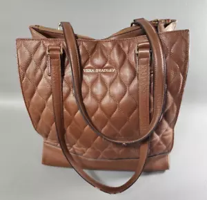 Vera Bradley Cognac Brown Quilted Leather Nora Tote/Shoulder Bag - Retired - Picture 1 of 20