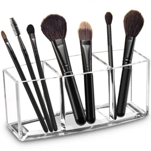Clear Acrylic Makeup Brush Organizer with 3 Slots for Cosmetic Storage - Picture 1 of 7