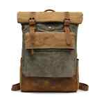 Waxed Water Resistant Canvas Leather RollTop Backpack Rucksack For School Travel