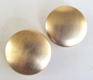 Vintage Satin Matte Gold Tone Button Omega Clip Earrings 1-5/16" - Picture 1 of 4