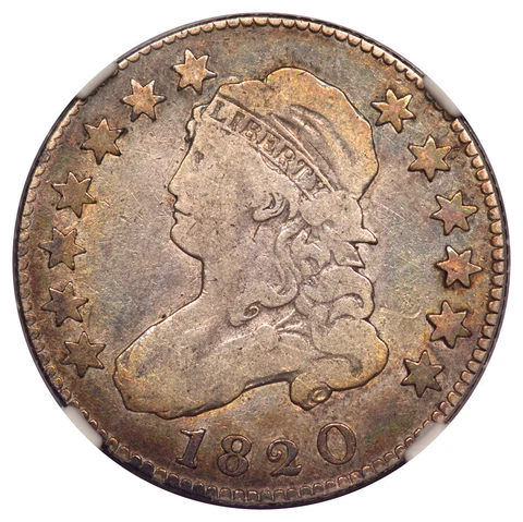 1820 B1 R4 LG O Capped Bust, Large Size Quarter 25C NGC F12 Cover