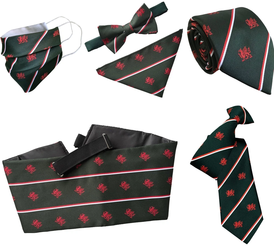 Bottle Green Welsh Dragon Ties Clip On Ties and Bows Ties Cymru Wales - Image 1 of 1