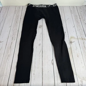 Gymshark Waistband Spellout Athletic Leggings Womens Medium Black Mid Rise 27" - Picture 1 of 10