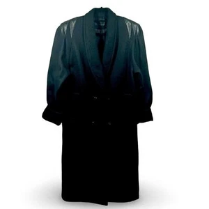 David Benjamin Collection Vintage Wool Trench Size 10 Leather Trim 80s Retro - Picture 1 of 9