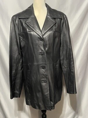 Abrigo Chaqueta de Cuero Nine West Para Mujer Botón Delantero Negro Largo Medio Como Nuevo Talla XL Foto 1 de 4