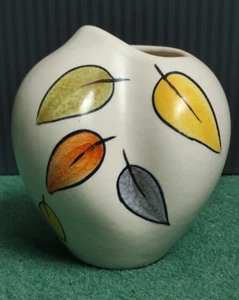 Vintage West Germany Art Pottery Vase leaf pattern - Mark 1928 - Asymmetrical - Picture 1 of 8