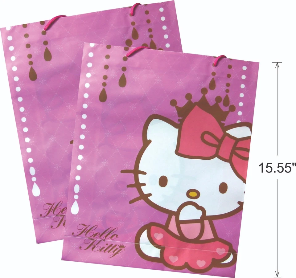 УПАКОВКА ИЗ 2 ЛИЦЕНЗИРОВАННЫХ ПОДАРОЧНЫХ СУМОК «HELLO KITTY 3» 15,55 x 12,40 x 3,60 дюйма - Изображение 1 из 1