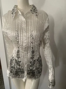 Kaelyn Max Crinkle Long Sleeve  White Shirt Size L, XL NWT - Picture 1 of 12