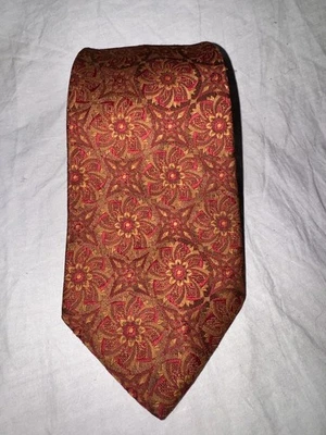 Gravata LARGA 55” Vintage Dourada 'K' Ferrugem Vermelha Ouro Geométrico Floral Poliéster 4” - Imagem 1 de 4