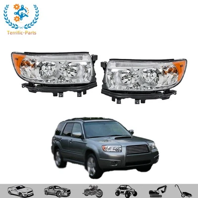 RH&LH Headlights Headlamps Set For Subaru Forester 2006-2008 Clear Halogen Type - Image 1 of 4