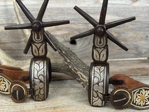 GORGEOUS Mexican Chihuahua LARGE Engraved Spurs w/ Straps - Picture 1 of 21