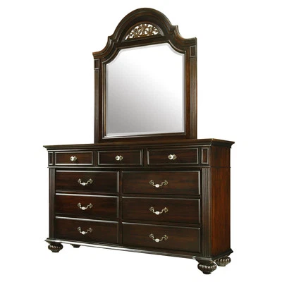 Furniture of America Damos 2-Piece Solid Wood Dresser and Mirror in Dark Walnut - Image 1 of 4