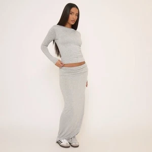 Ego Fold Over Low Rise Maxi Skirt In Grey Marl UK 6 - Picture 1 of 4