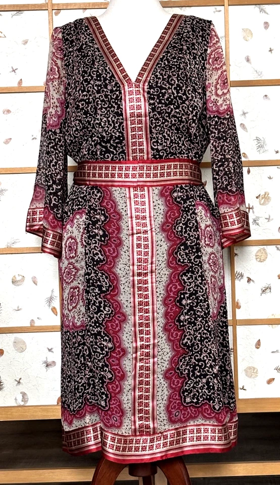 INC Silk Chiffon Dress Satin Trim Kimono Sleeve Belted Plus Size 16W - Image 1 of 4