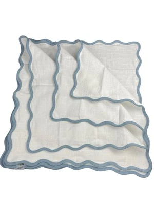 Serena and Lily Decorative Napkins Set of 4 White Blue Cotton 19x19” Scallop - Image 1 of 4