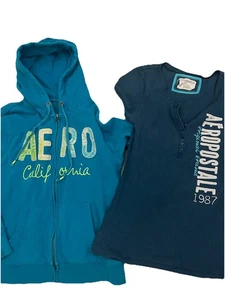 Lot- 2x Aeropostale Cali Zip Hoodie Embroidered Spellout Y2K XL Henley Shirt - Picture 1 of 9