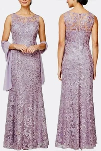 Alex Evenings ärmelloses Spitzenkleid + Schal für Brautmutter/Bräutigam in Glyzinie 14P ~ Neu mit Etikett - Bild 1 von 8