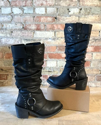 Harley Davidson Jana D83562 Women's Black Leather Motorcycle Biker Boots - 8M - Image 1 of 4