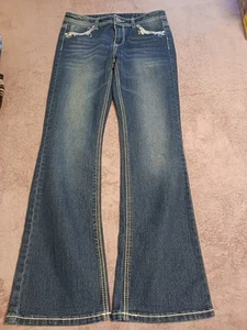 Faded Glory Girls Dk Denim Jeans Rhinestone/embroidery Accent Sz 14 New Without - Picture 1 of 17