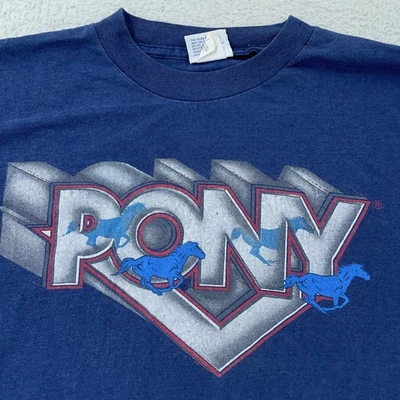 Vintage 80s Pony Shirt Mens Medium Blue Single Stitch Sneakers Logo Chevron Tee - Image 1 of 4