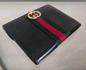 Auténtica Cartera Compacta GUCCI Doble GG Cuero Negro Jerez Años 70-80 - Imagen 1 de 16