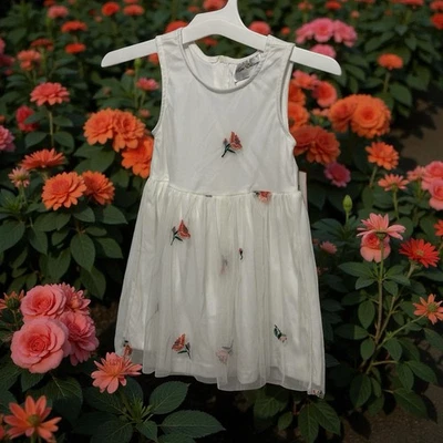 Vestido de niña de malla bordada edición rara talla 5 marfil naranja rosa flores por todas partes Foto 1 de 4