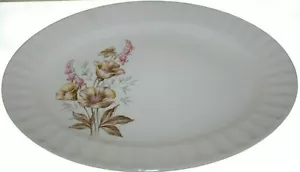 1940's VINTAGE FLORAL EDWIN M KNOWLES CHINA CO 13 3/4" OVAL PLATTER FLUTED EDGE - Picture 1 of 6