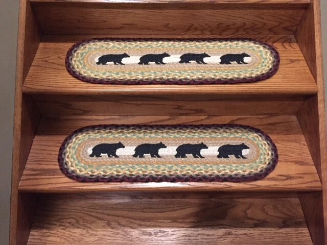 Cabin Bear  Print Braided Stair Tread or Table Runner - Image 1 of 1
