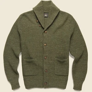 RRL Ralph Lauren 1940s Inspired Cotton Wool Blend Seed Stitch Shawl Cardigan-XXL - Picture 1 of 3