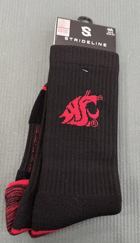 Strideline men 8-12 women 9.5-13.5 black crew socks Washington State NCAA Cougar Cover