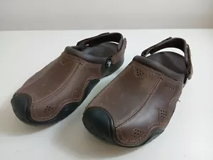 Crocs Swiftwater Men's Brown Leather & Rubber Clogs Slip-On Sandals Size UK M/12 - Picture 1 of 13
