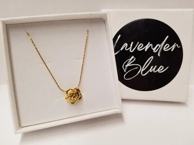 Lavender Blue Soul "La Rose" 3D Flower 18k Gold Plated Stainless Steel Necklace - Image 1 of 4