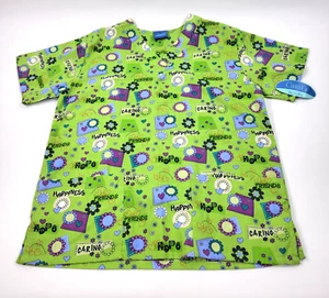 Carol's Scrubs Womens Scrubs Top L 12-14 Light Green Print Cotton Blend Pockets - Picture 1 of 6