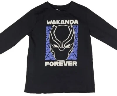 Black Panther Wakanda Forever T Shirt Kids Size 14 Black Boys Long Sleeve  - Image 1 of 3
