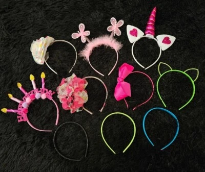 Lot 10 girl HEADBANDS cat ears FLOWER unicorn PINK BOW butterfly PARTY HAIR Bday - Image 1 of 4