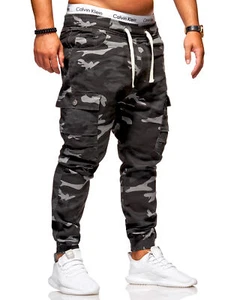 behype. Herren Camouflage Cargo Hose Jeans mit Taschen 80-1388 Khaki/Schwarz NEU - Bild 1 von 6