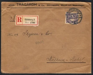 1911 König Gustav Mi 78 Sn 87 Yt 71 Sg 79 AFA 74 mit Einschreibemarke - Bild 1 von 1
