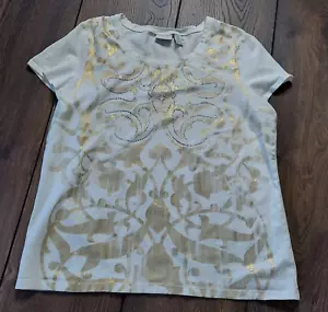 T-shirt manica corta Chico's Zenergy taglia 2 (L/12) con grafica vortice lamina oro - Foto 1 di 6