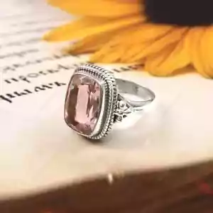 Rose Quartz Ring 925 Sterling Silver Band& Statement Handmade All Size - Picture 1 of 12
