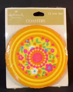 Vintage HALLMARK Plans A Party Paper Coasters Neon Flowers in Sealed Package - Picture 1 of 3