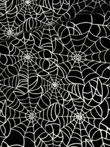 Vtg 1/3YD 44WX12L Black Metallic Silver SPIDER WEB Quilt FABRIC Halloween Cotton - Picture 1 of 7