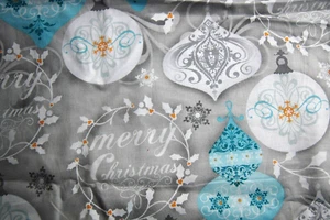 2+ Yards Christmas Words Ornaments  on Gray Cotton Quilting Fabric 103" X 44" - Picture 1 of 2