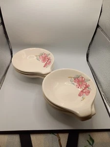 6 Russel Wright steubenville Lug Handle Soup Bowls Dogwood Floral - Picture 1 of 5