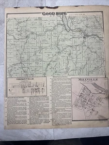 1870er antike Karte Hocking County, Ohio Good Hope Township, Eisenbahn, Millville - Bild 1 von 7