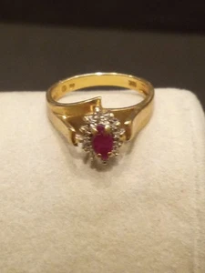 10K Yellow Gold Ruby and Diamond Ring Size 5.5 Circa 1980 - Picture 1 of 13