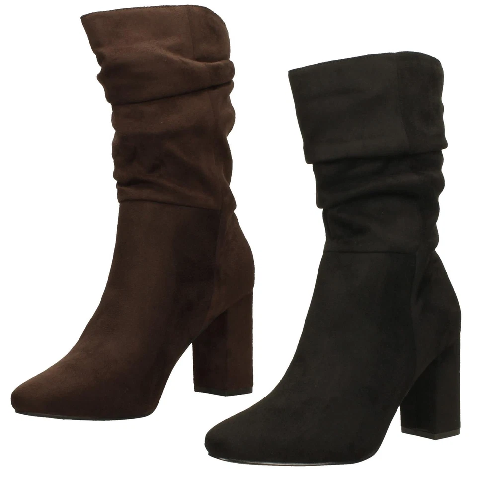 Botas acanaladas de pantorrilla con tacón medio bloque Spot On para dama F5R1238 Foto 1 de 1