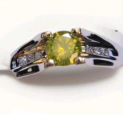 Anillo ORO 14k CANARIO AMARILLO VERDE CAMBIO DE COLOR DIAMANTE MUY RARO SIN RASPAR Foto 1 de 4